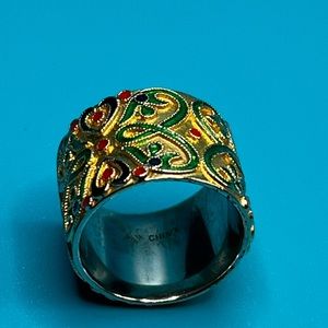 Enamel over Sterling Silver Cigar Band Ring